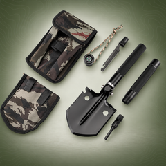 PrepPro Survival Shovel Kit – All‑Terrain Outdoor Multi‑Tool on subtle topography background