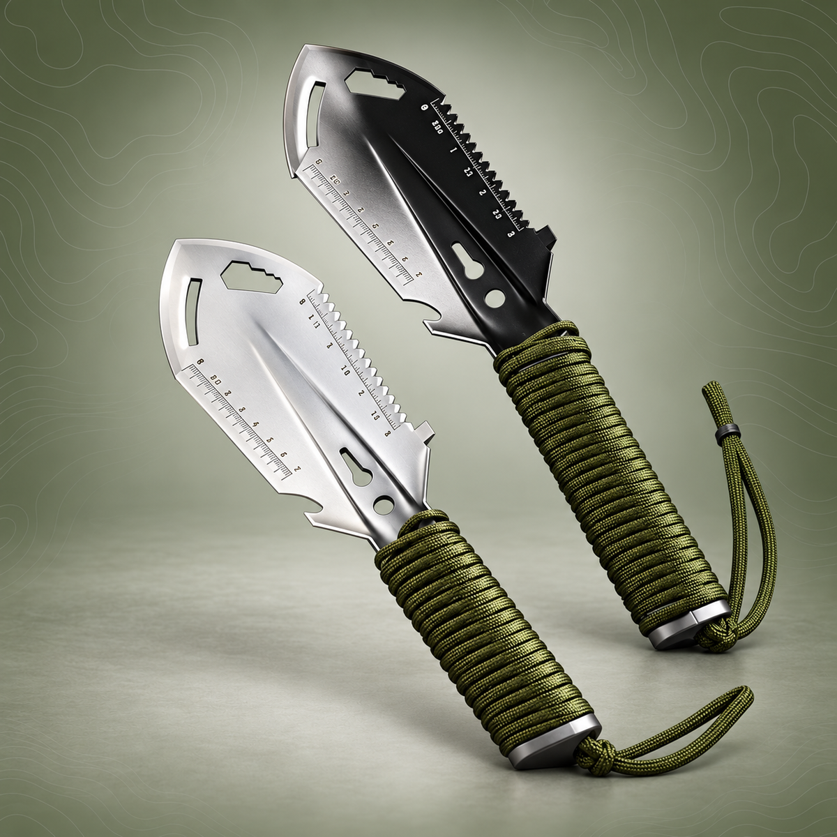 PrepPro Multi-Tool Survival Shovel – Compact Edition on subtle topography background