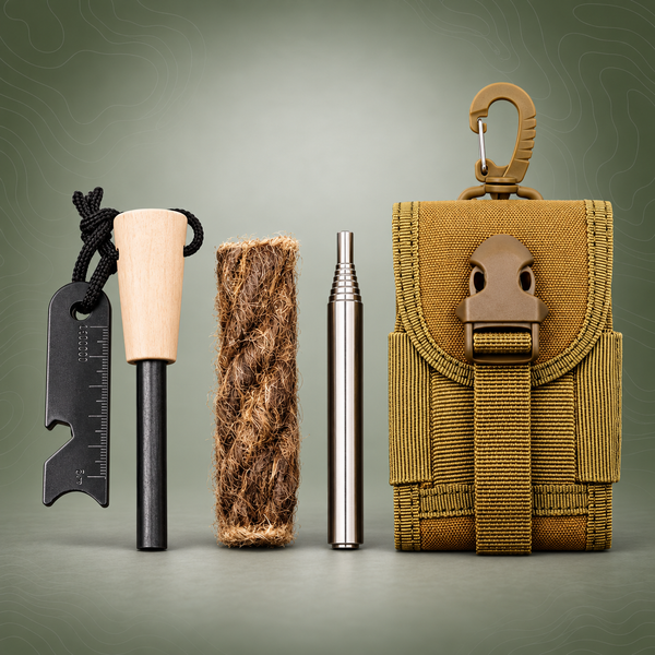 PrepPro Ultimate Fire Starter Kit – Ferro Rod, Jute Tinder, Scraper & Case