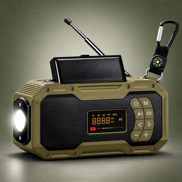 Solar Hand Crank Emergency Radio – 5000mAh Survival Radio with Power Bank, Flashlight & Bluetooth Speaker