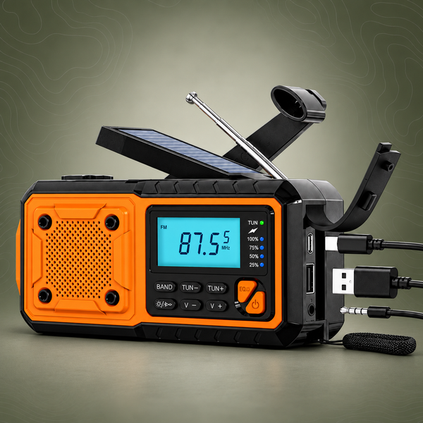 5-in-1 Emergency Solar Hand Crank Radio with 4000mAh Power Bank - AM/FM/SW Weather Radio (Orange/Black)