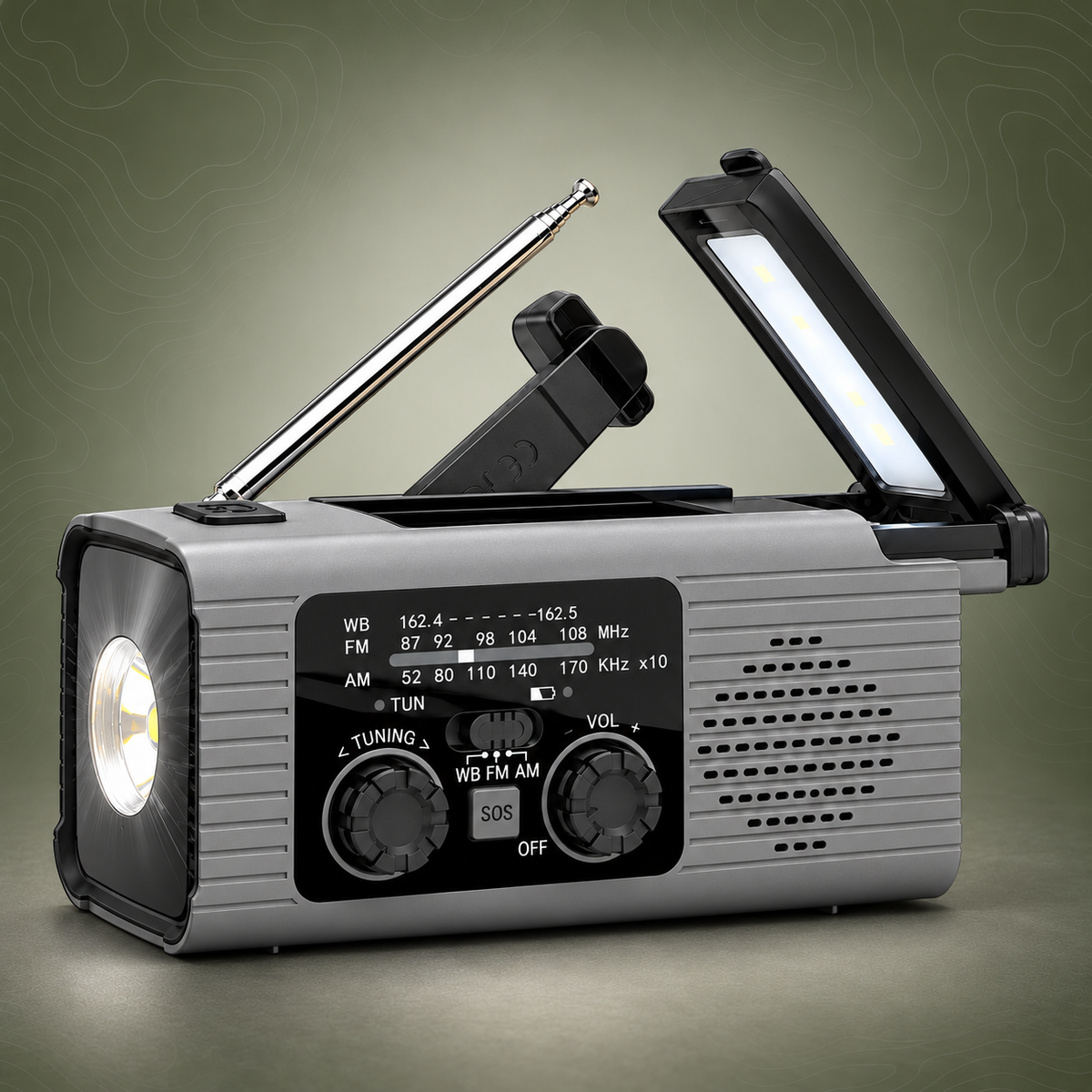 Emergency Weather Radio with Solar, Hand Crank & Power Bank Function