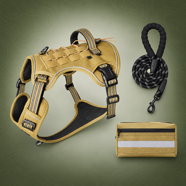 3-Piece Khaki Tactical Dog Harness Set (XL Size)