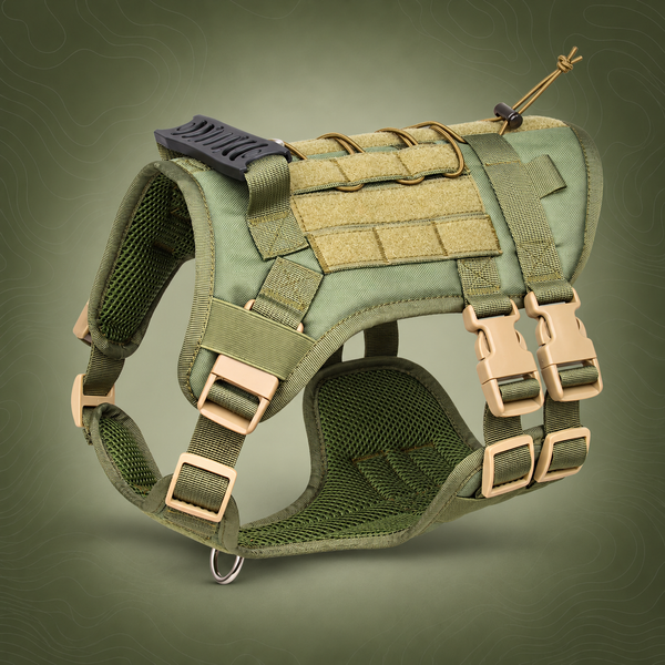 Green Tactical Dog Training Harness - Adjustable Vest for Training and Walking - L