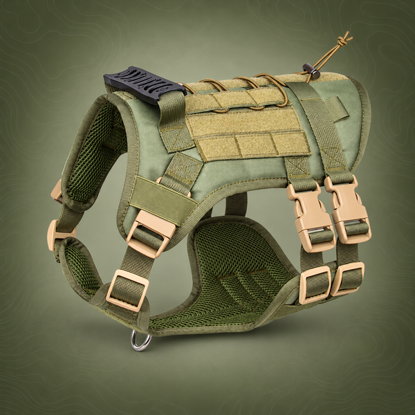 Green Tactical Dog Training Harness - Adjustable Vest for Training and Walking - M