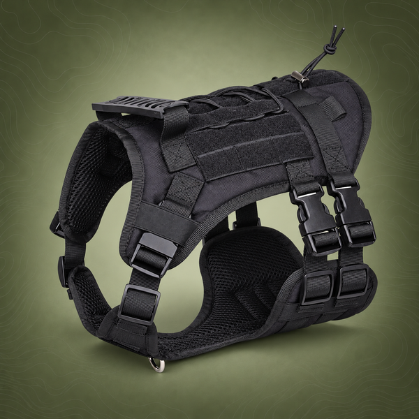 Black Tactical Dog Training Harness - Adjustable Vest for Training and Walking - L