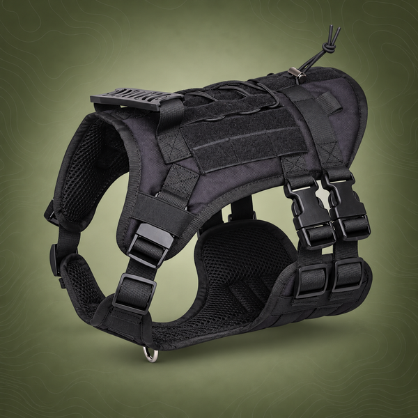 Black Tactical Dog Training Harness - Adjustable Vest for Training and Walking - M