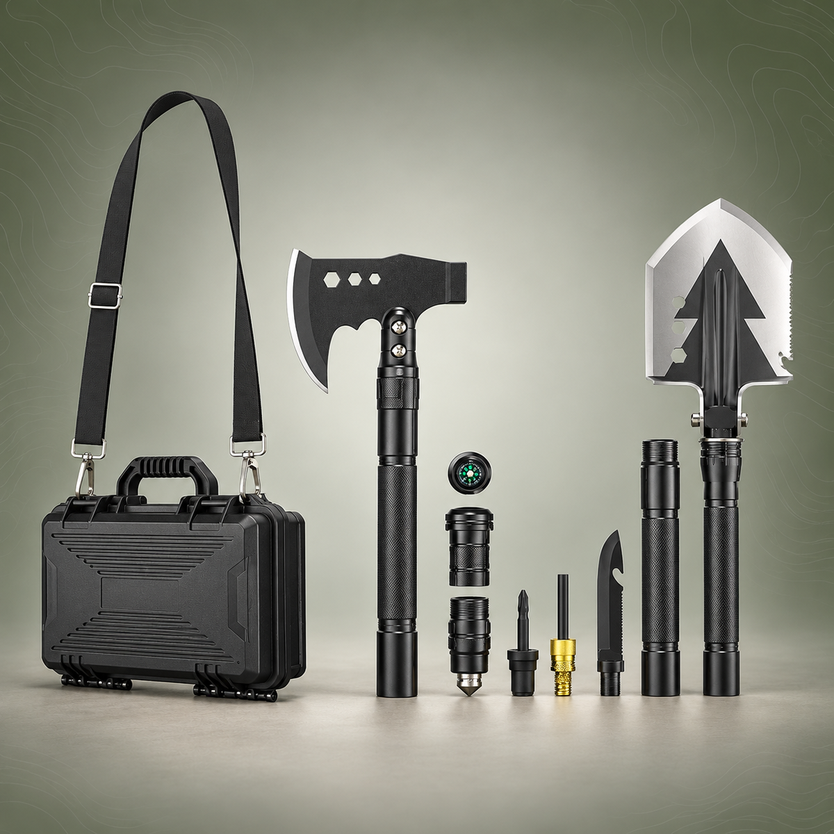 Multifunctional Entrenching Shovel & Axe Set - Black