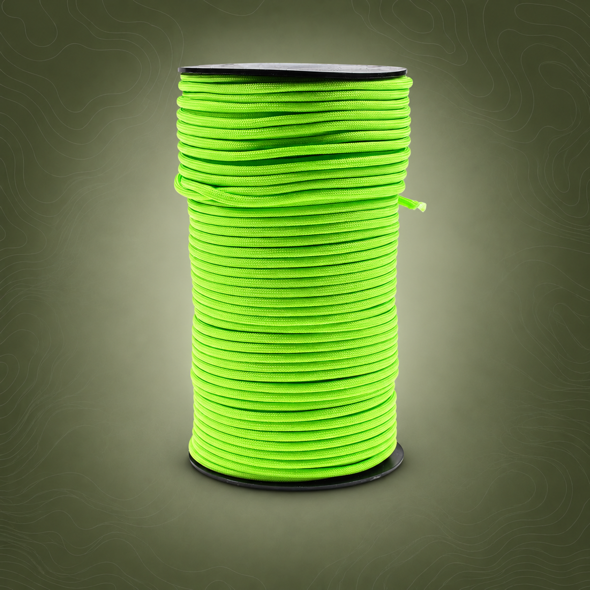 100m Outdoor Paracord Survival Rope - Green on subtle topographic background