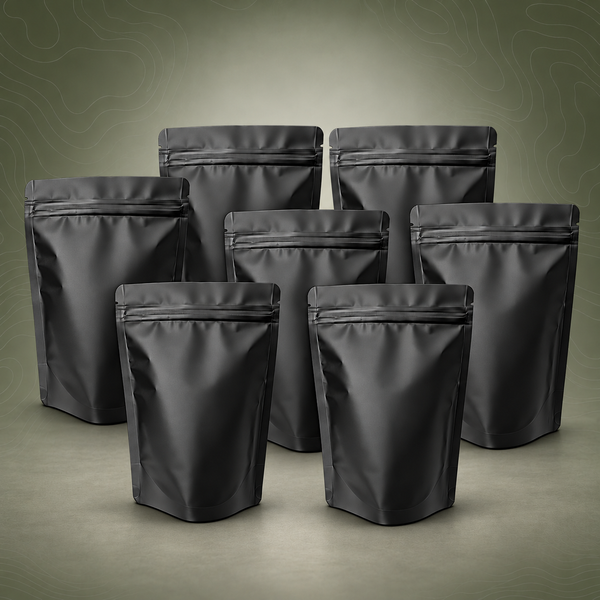100 Pack Matte Black Mylar Stand-Up Food Storage Bags - 14 x 20cm