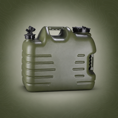 25L Portable Water Jerry Can on subtle topographic background