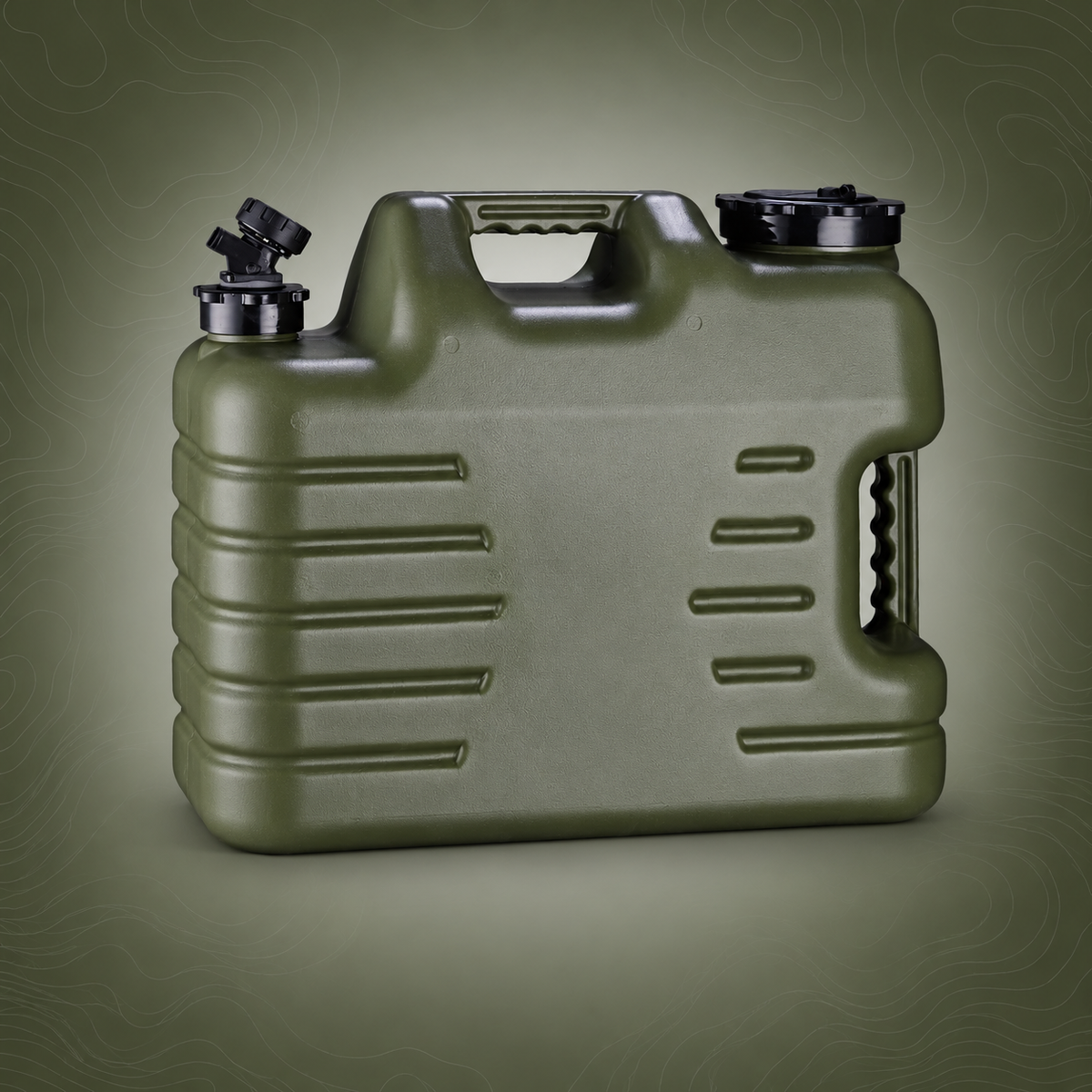 18L Portable Water Jerry Can on subtle topographic background
