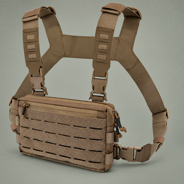 Khaki Minimalist Tactical Chest Rig - Lightweight Recon Pouch
