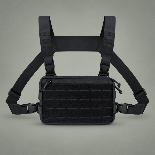 Black Minimalist Tactical Chest Rig - Lightweight Recon Pouch