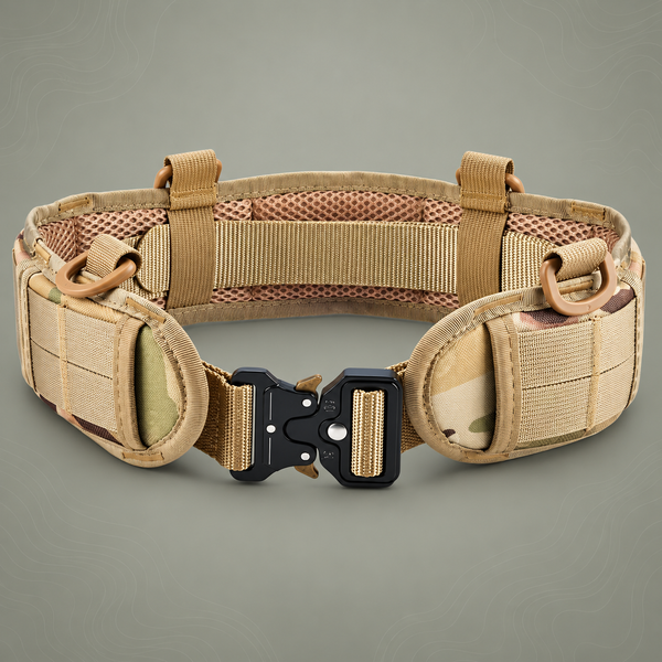 Khaki Adjustable Tactical Battle Belt Set - Padded MOLLE Outer & Nylon Inner Belt