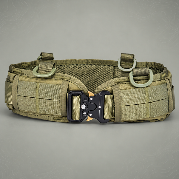 Green Adjustable Tactical Battle Belt Set - Padded MOLLE Outer & Nylon Inner Belt