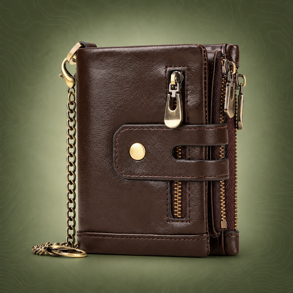Coffee Genuine Leather RFID Blocking Trifold Wallet – 14 Cards