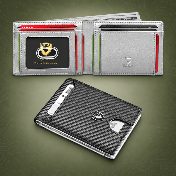 Slim Leather Bifold Wallet - RFID Blocking Silver