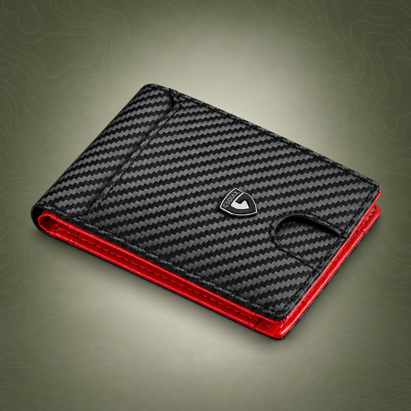 Slim Leather Bifold Wallet - RFID Blocking (black and red)