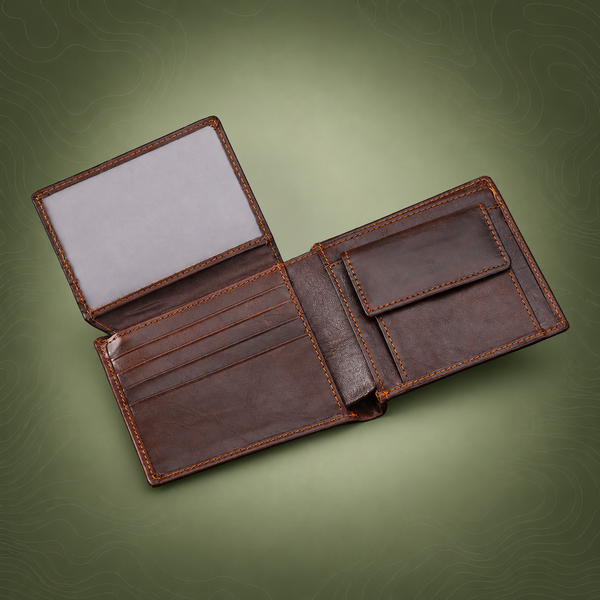 Coffee Genuine Leather RFID Blocking Bifold Wallet – 10 Cards