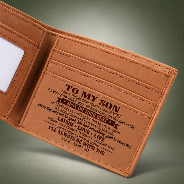 Genuine Leather RFID Blocking Wallet for Son - Embossed Keepsake Gift