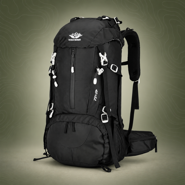Black 36-55L Outdoor Hiking Backpack - Durable Water Resistant