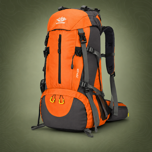 Orange 36-55L Outdoor Hiking Backpack - Durable Water Resistant