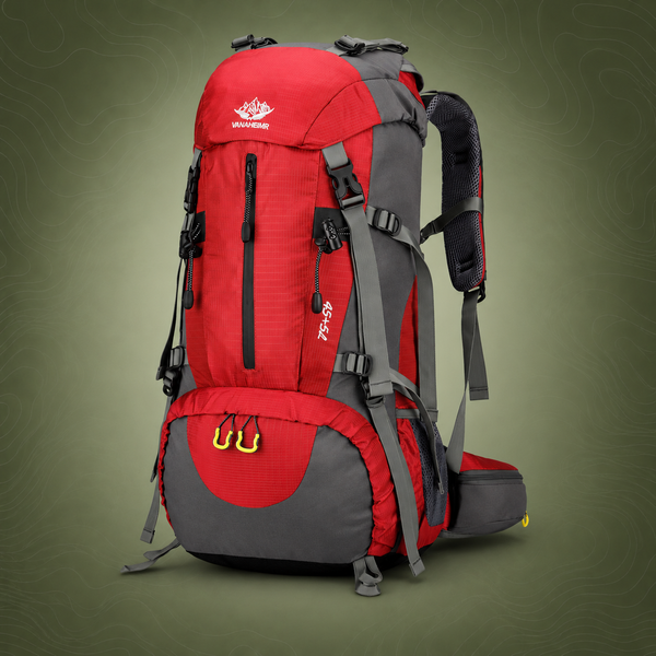 Red 36-55L Outdoor Hiking Backpack - Durable Water Resistant