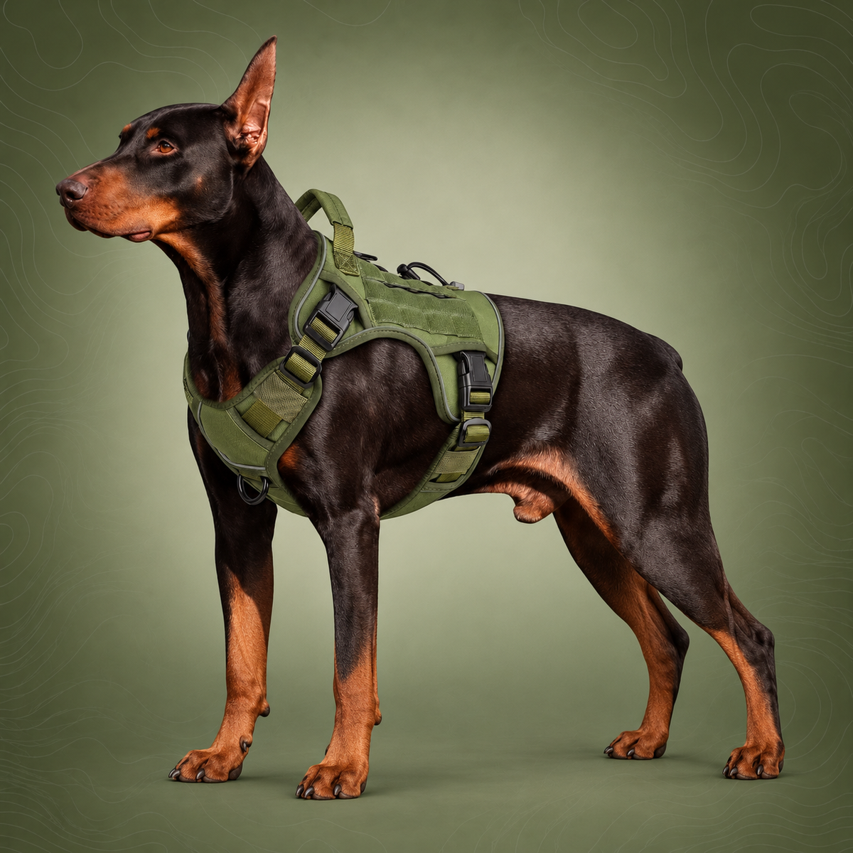 Dog Harness Large Dog No Pull Reflective Adjustable Pet Vest with Handle - Army Green L on subtle topographic background