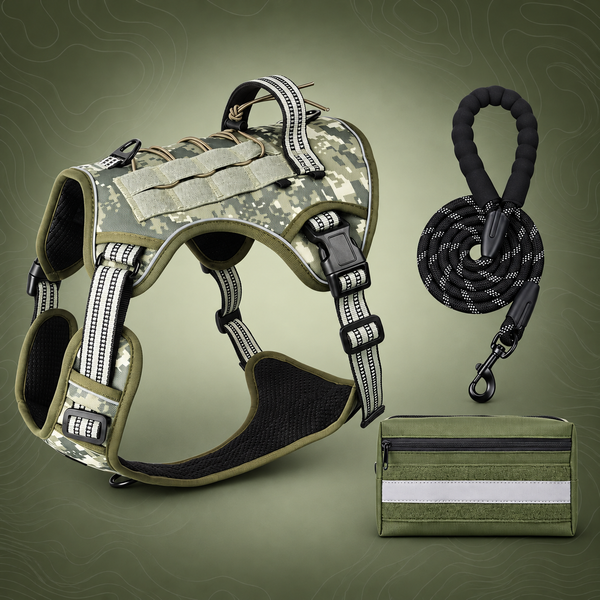 3-Piece Camouflage Tactical Dog Harness Set (XL Size)