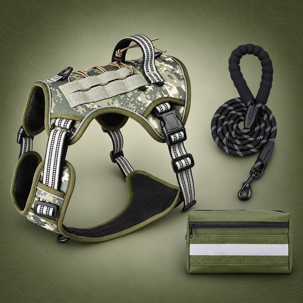 3-Piece Camouflage Tactical Dog Harness Set (M Size)
