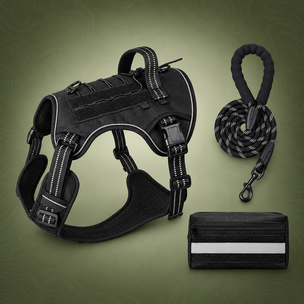 3-Piece Black Tactical Dog Harness Set (XL Size)