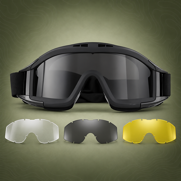 Tactical Safety Goggles, 3 Lenses, Black