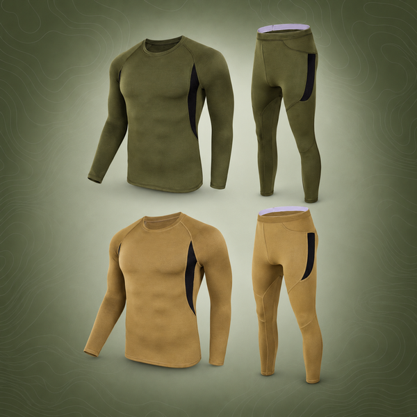 Tactical Thermal Underwear Set, 2-Pack, Khaki+Green, M