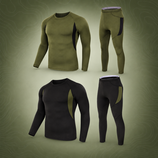 Tactical Thermal Underwear Set, 2-Pack, Black+Green, XXL