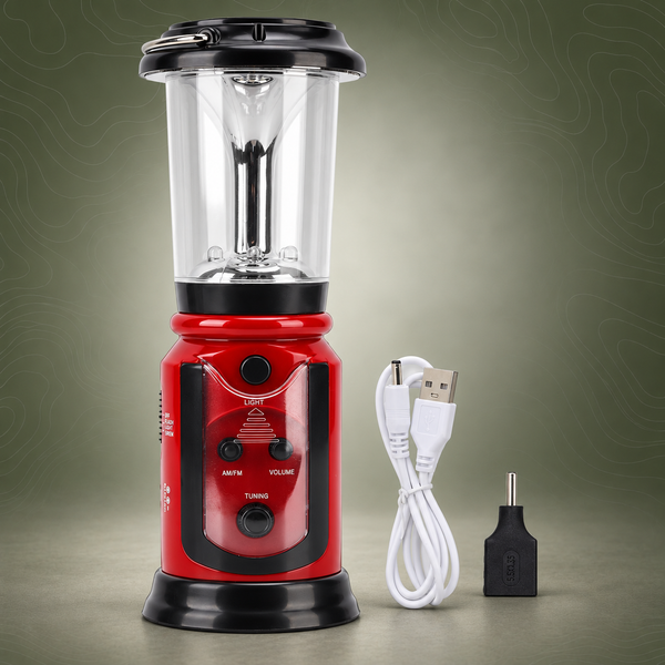 Radio Lantern, Hand Crank USB Rechargeable, Red