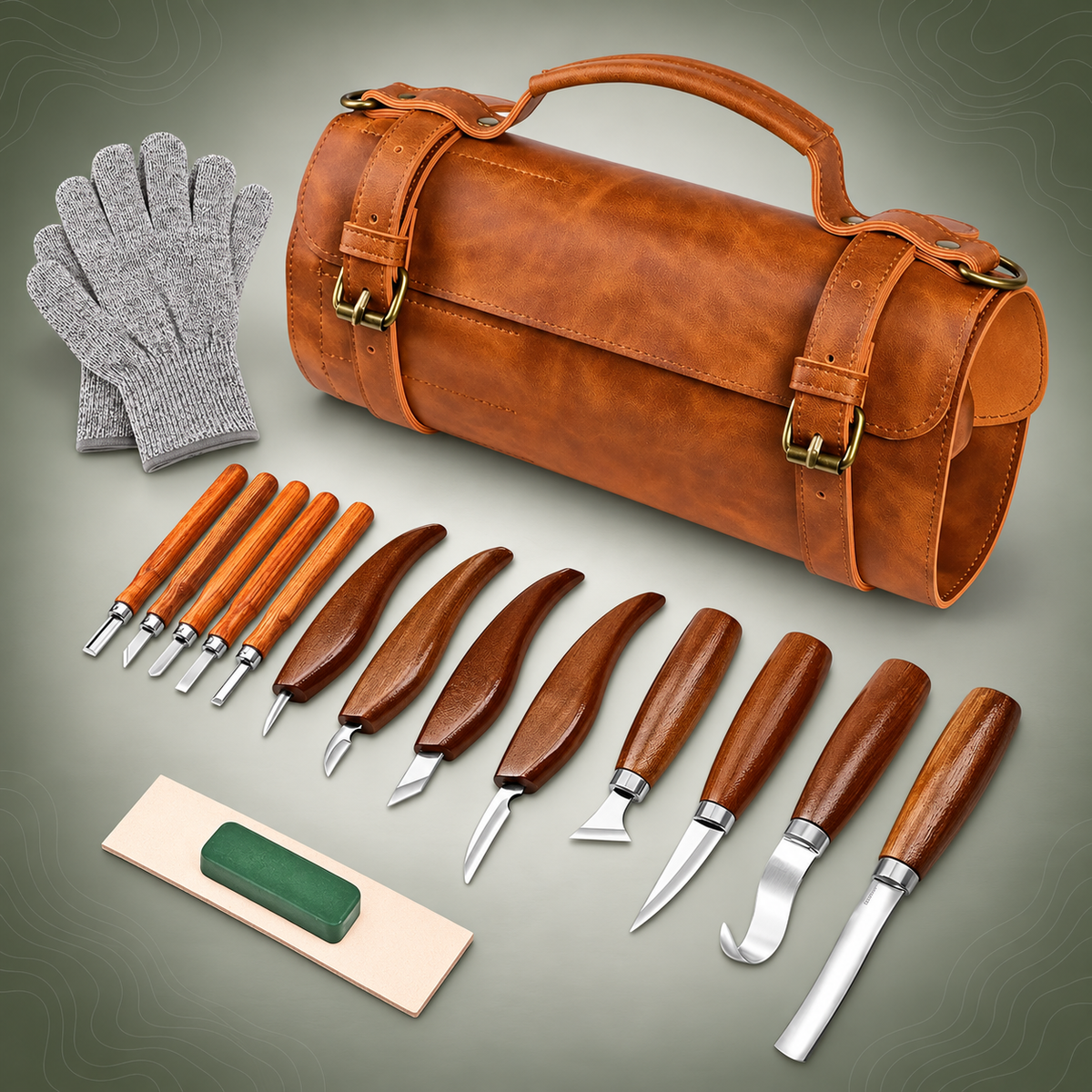 Deluxe Wood Carving Knife Set, 13-Piece High-Carbon Steel