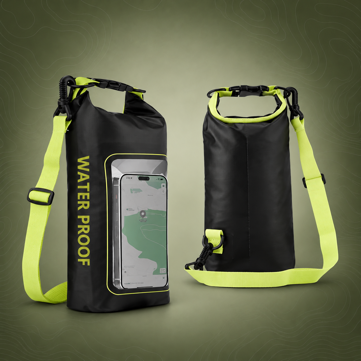 IPX6 Waterproof Crossbody Phone Bag, Black/Green