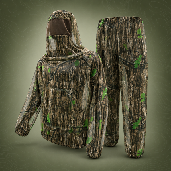 Mosquito Repellent Mesh Ghillie Suit, XL/XXL, Bark & Green Leaves Camo
