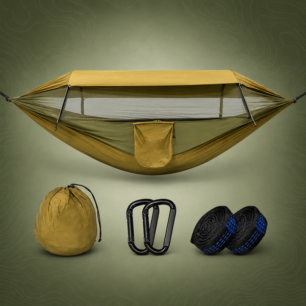 2-Person Camping Hammock with Mosquito Net & Sunshade, Camo Green