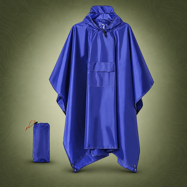 3-in-1 Waterproof Rain Poncho & Emergency Shelter, Blue