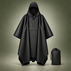3-in-1 Waterproof Rain Poncho & Emergency Shelter, Black