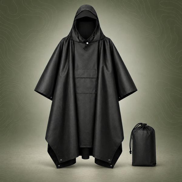 3-in-1 Waterproof Rain Poncho & Emergency Shelter, Black