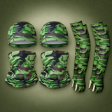 Two pack Cooling UV Protection Set with Skull Cap, Gaiter & Sleeves, Green Camo