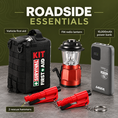 Vehicle first aid kit, rescue hammers, radio lantern and power bank