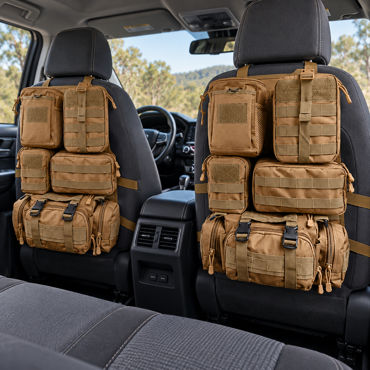 Vehicle kit tan organiser option fitted to both front seat backs