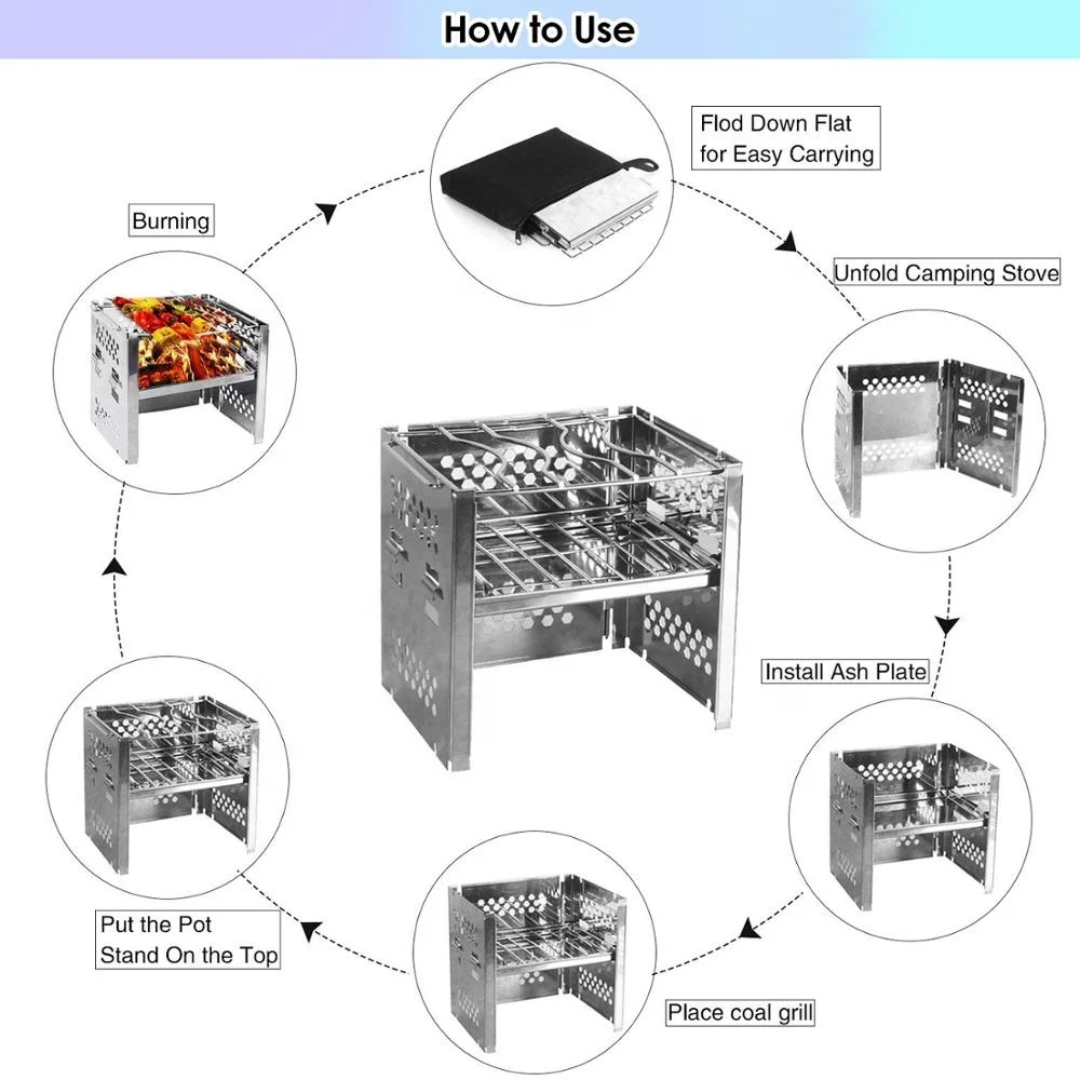 Mini Folding Stainless Steel Wood Stove – Compact, Tough & Ready for the Wild