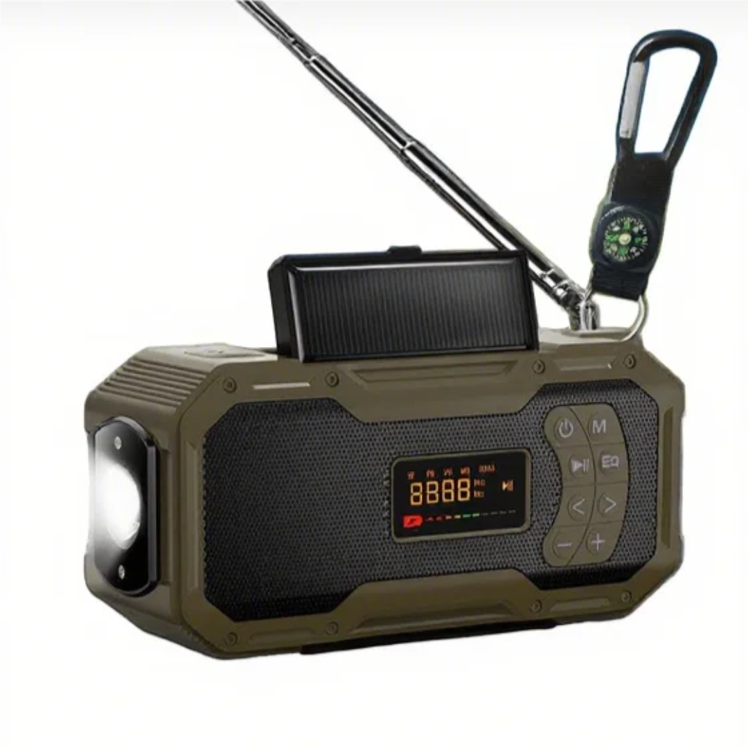 Solar Hand Crank Emergency Radio – 5000mAh Survival Radio with Power Bank, Flashlight & Bluetooth Speaker