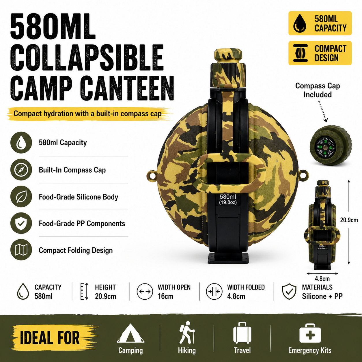 PrepPro Explorer™ Folding Canteen – 580ml