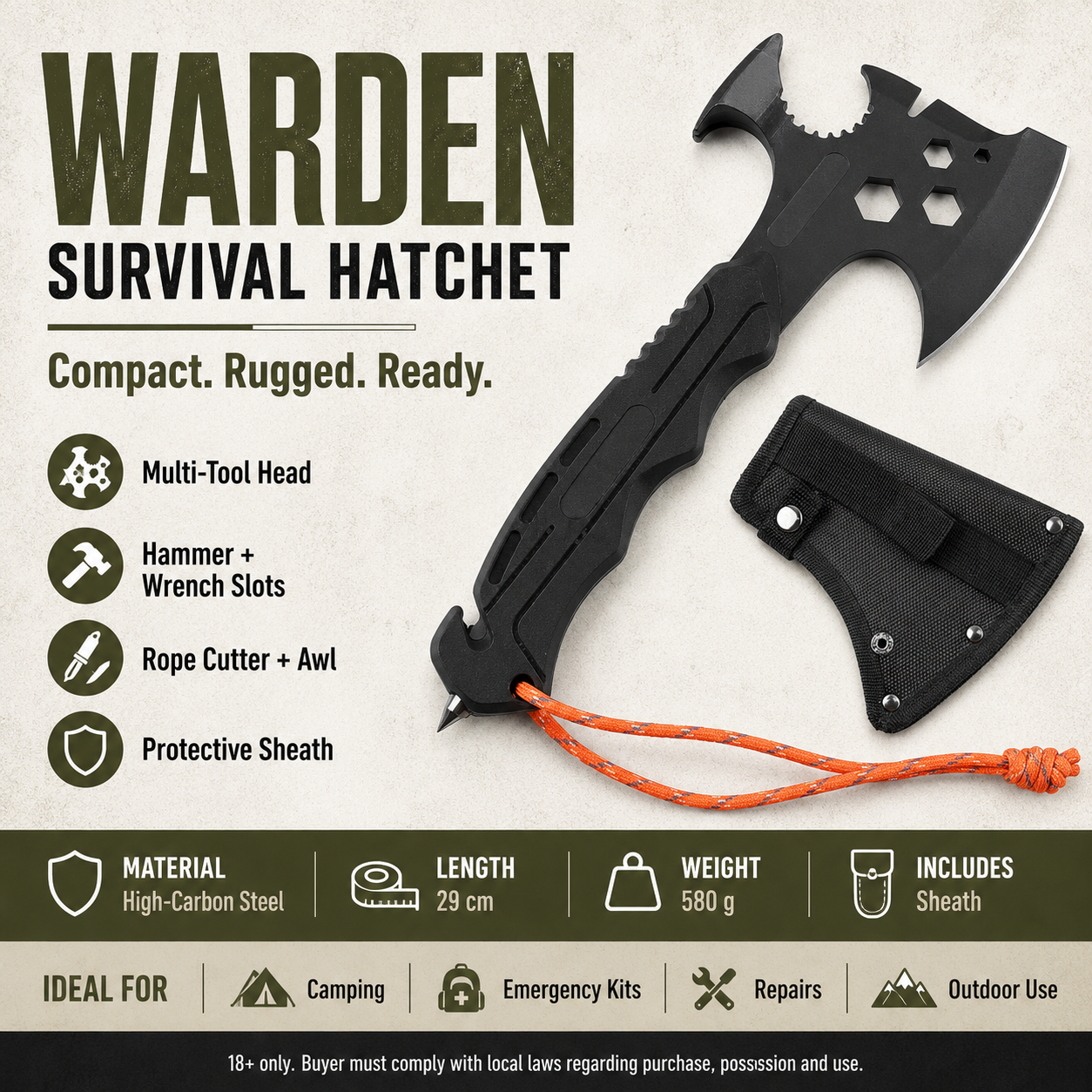 Warden Hatchet – Compact Rugged Outdoor Tool | PrepPro